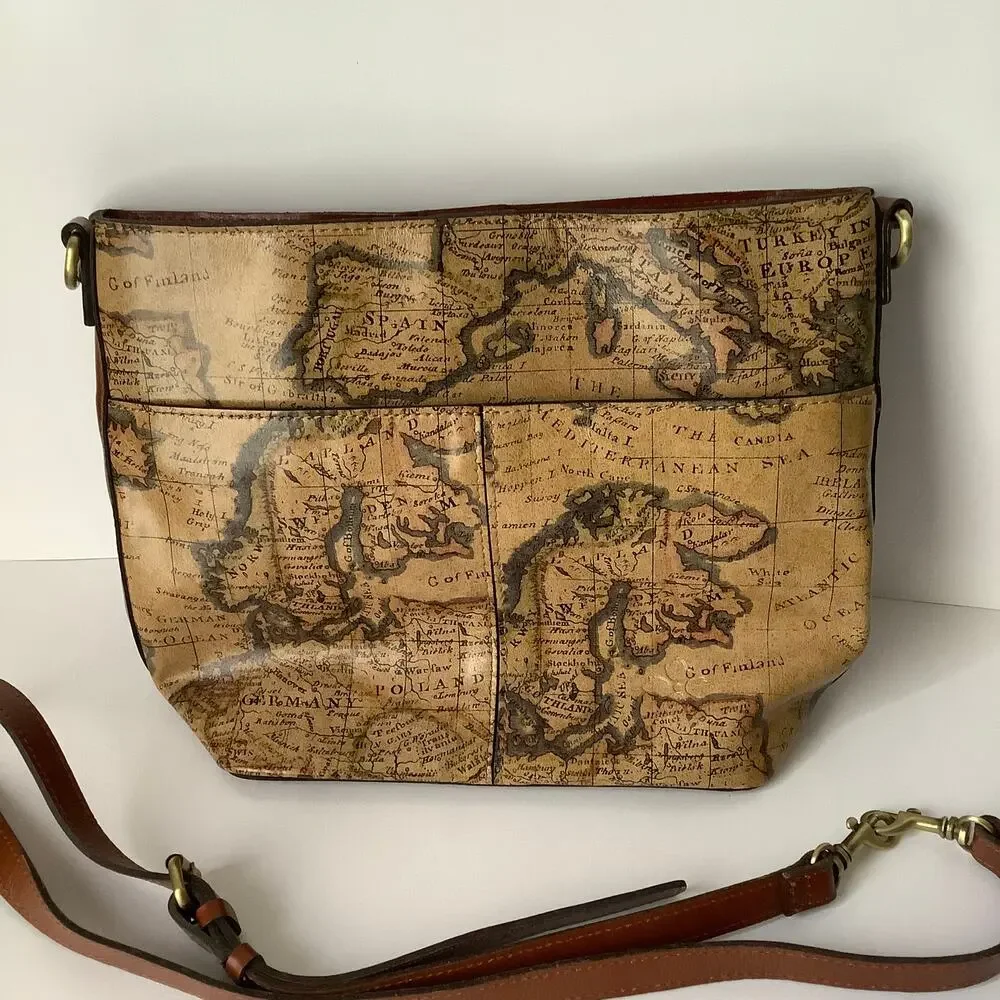 Patricia Nash Leather Adjustable Crossbody Bag European Map
